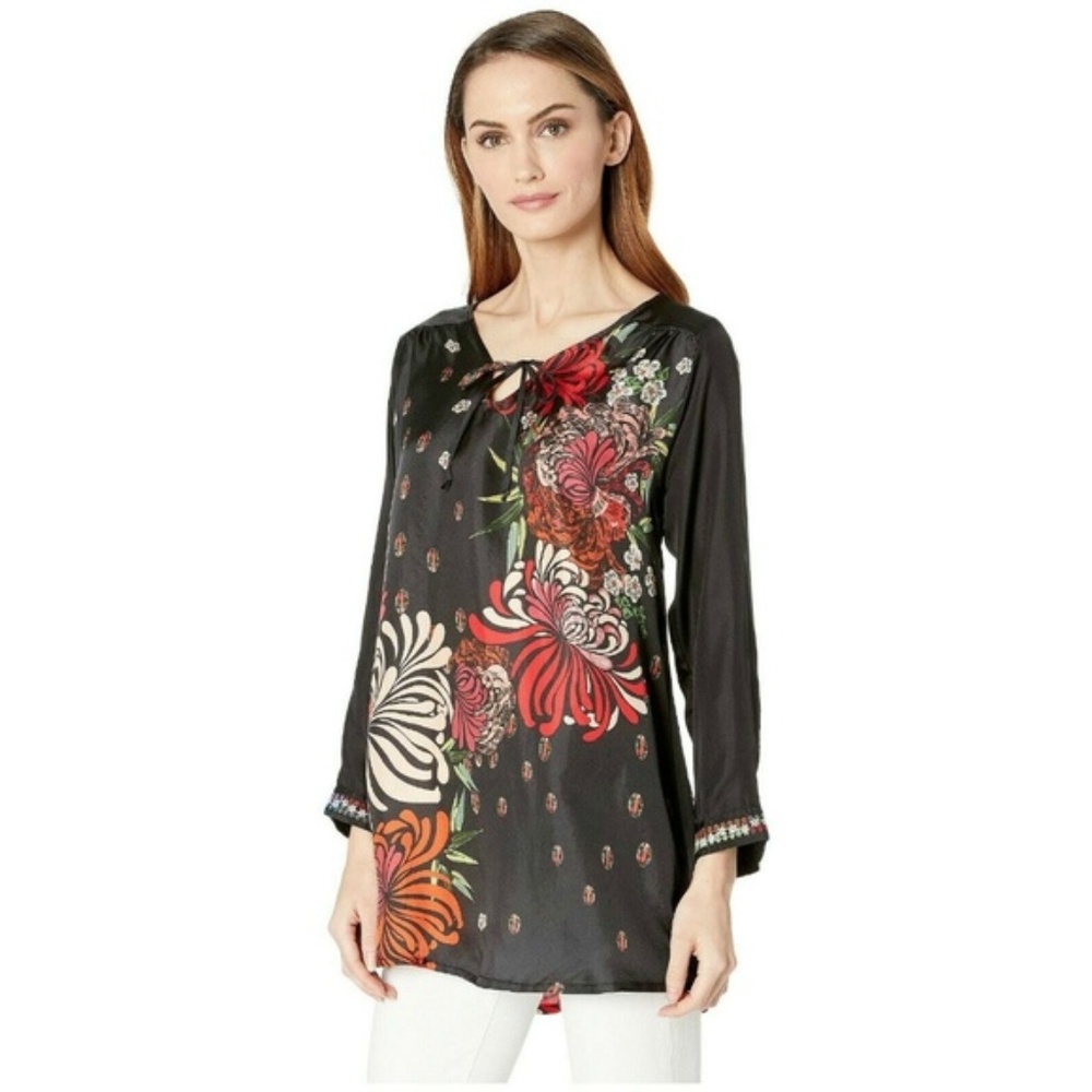 Johnny Was Jolie Floral Silk Boho Tunic Blouse - Picture 6 of 7
